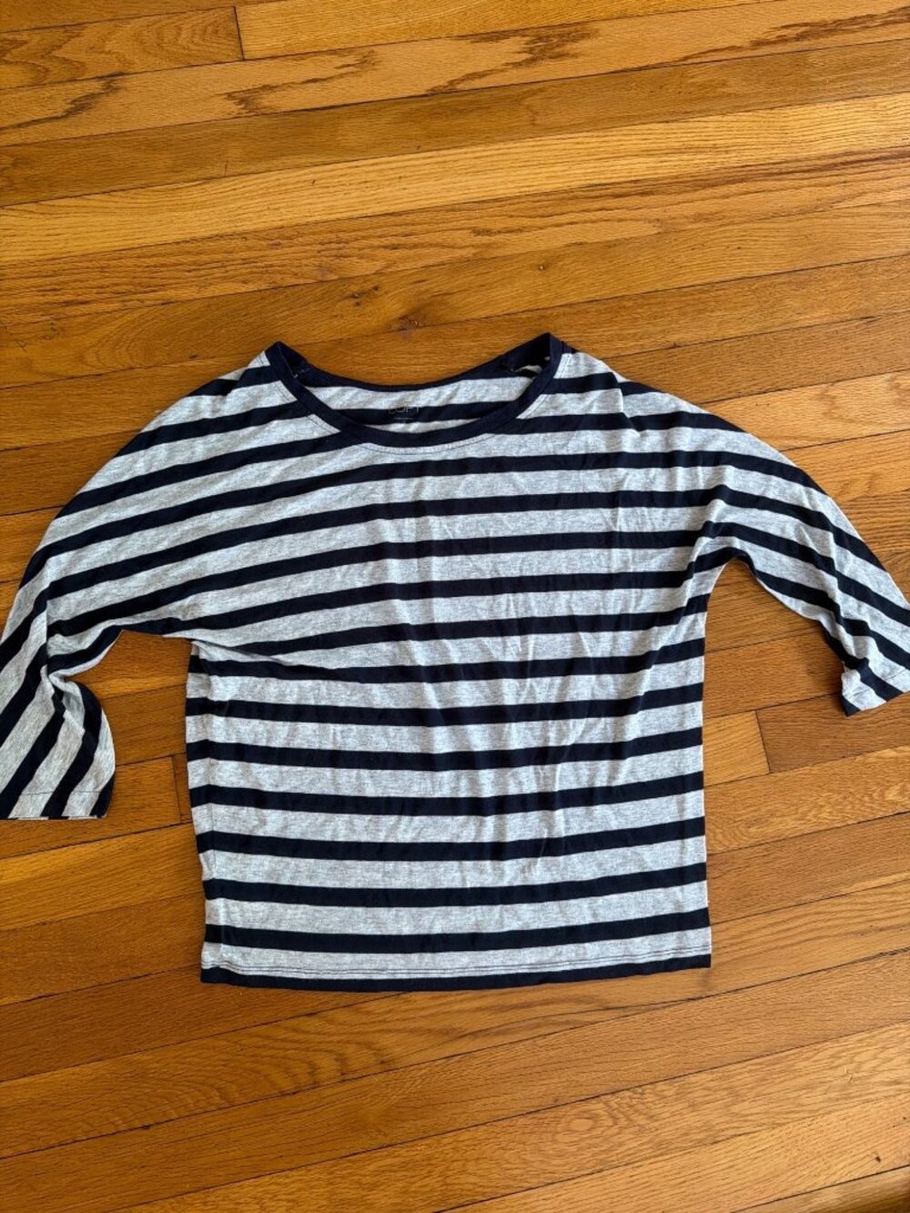 Loft Womens Navy & Gray Striped 3/4 Sleeve Knit Top Size Small